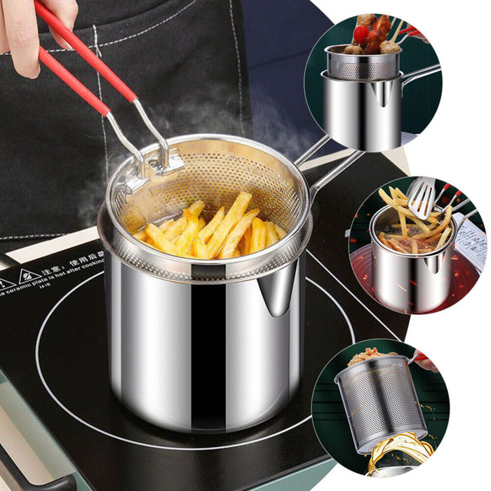 Frying Pot With Strainer Basket Tong Stainless Steel