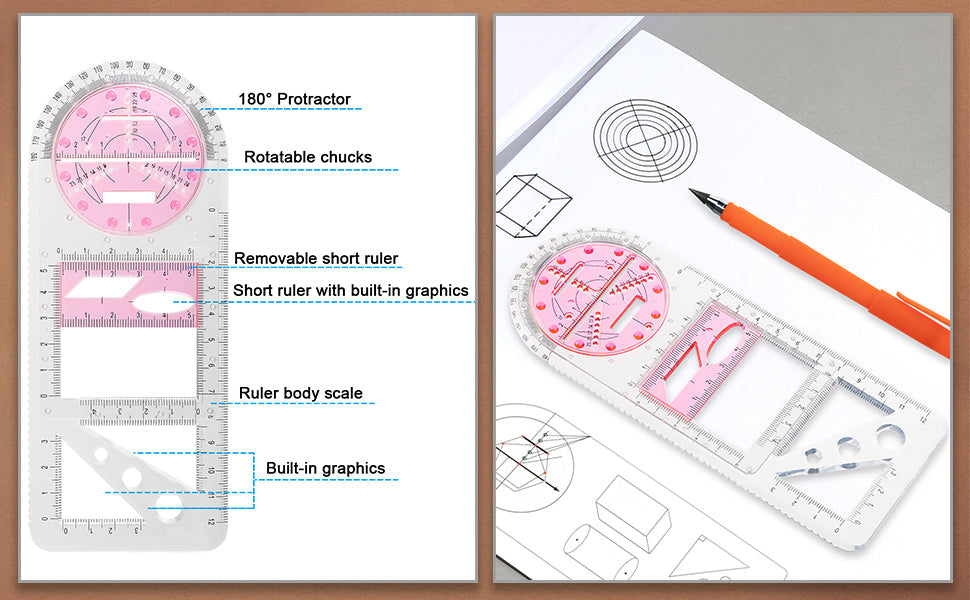 Nearockle Multifunctional Geometric Ruler