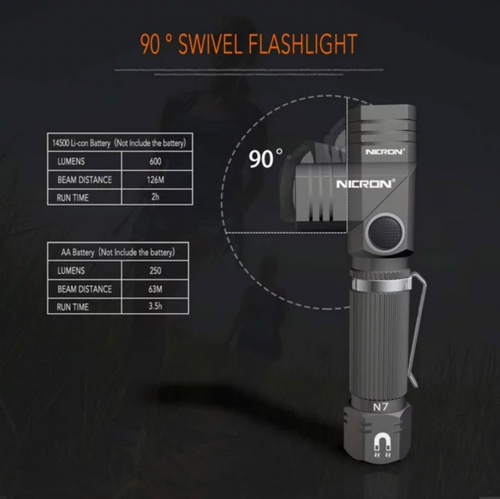 NICRON Outdoor 90 Degree Dual Fuel Flashlight