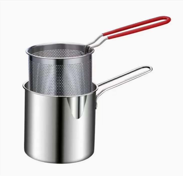 Frying Pot With Strainer Basket Tong Stainless Steel