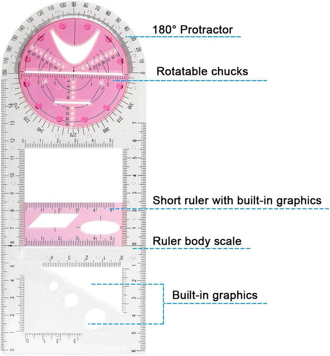 Nearockle Multifunctional Geometric Ruler