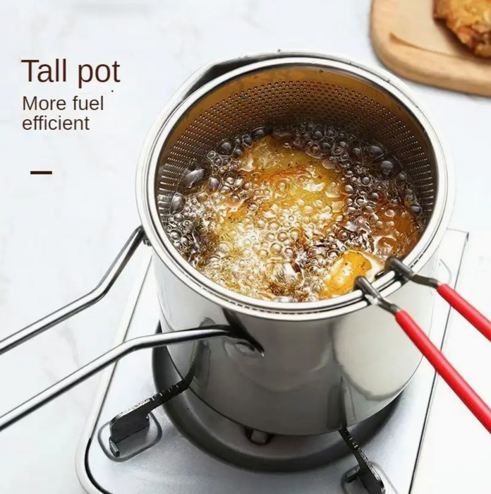 Frying Pot With Strainer Basket Tong Stainless Steel