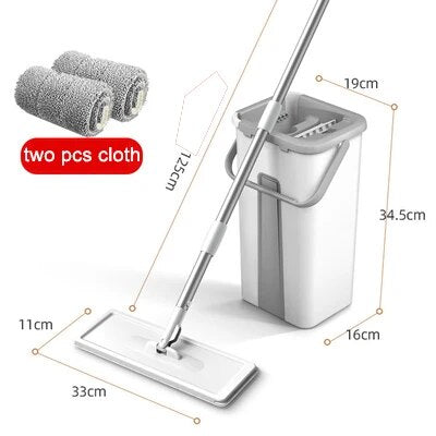 Magic Mop and Bucket Set for Home Floor Cleaning (one set includes 2 microfiber mop pads)