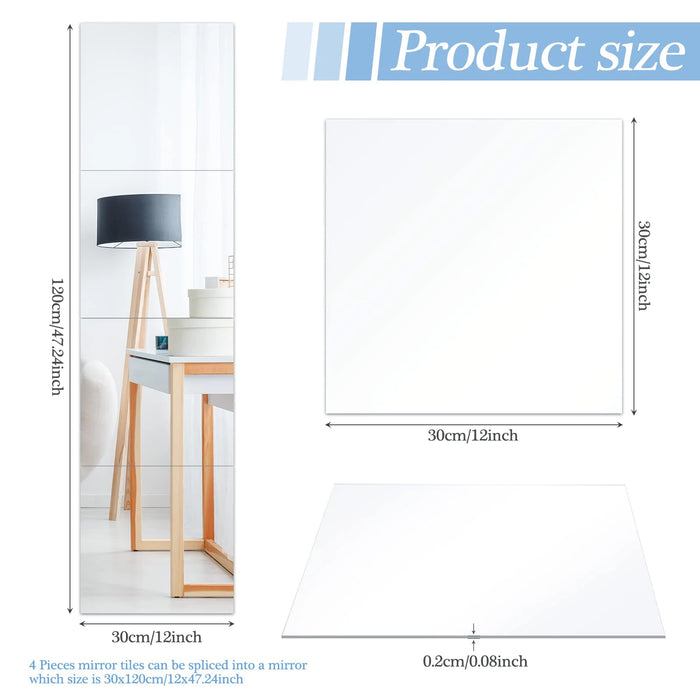 SafeFlex Acrylic Mirror Tiles - Unbreakable Self-Adhesive Wall Mirror Set