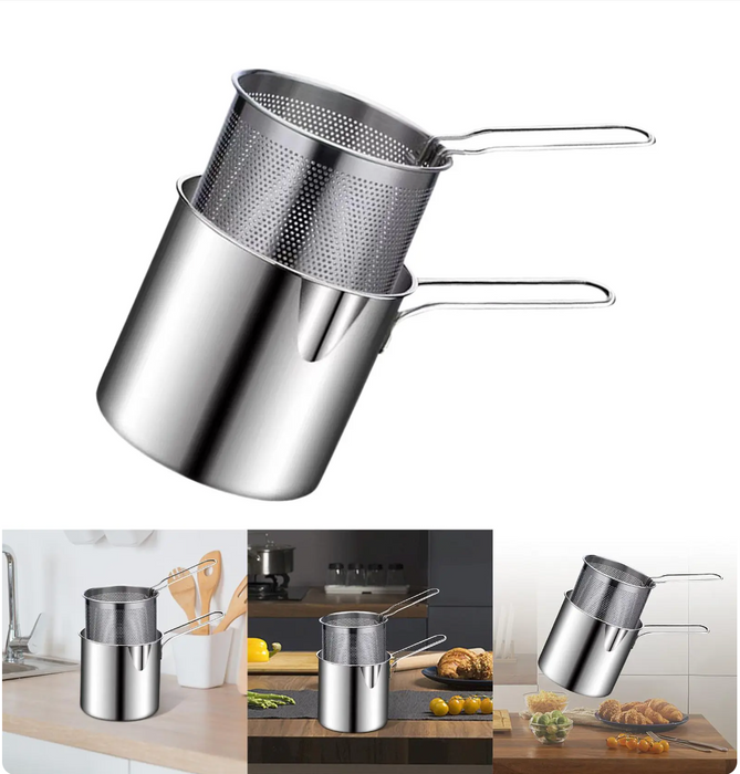 Frying Pot With Strainer Basket Tong Stainless Steel